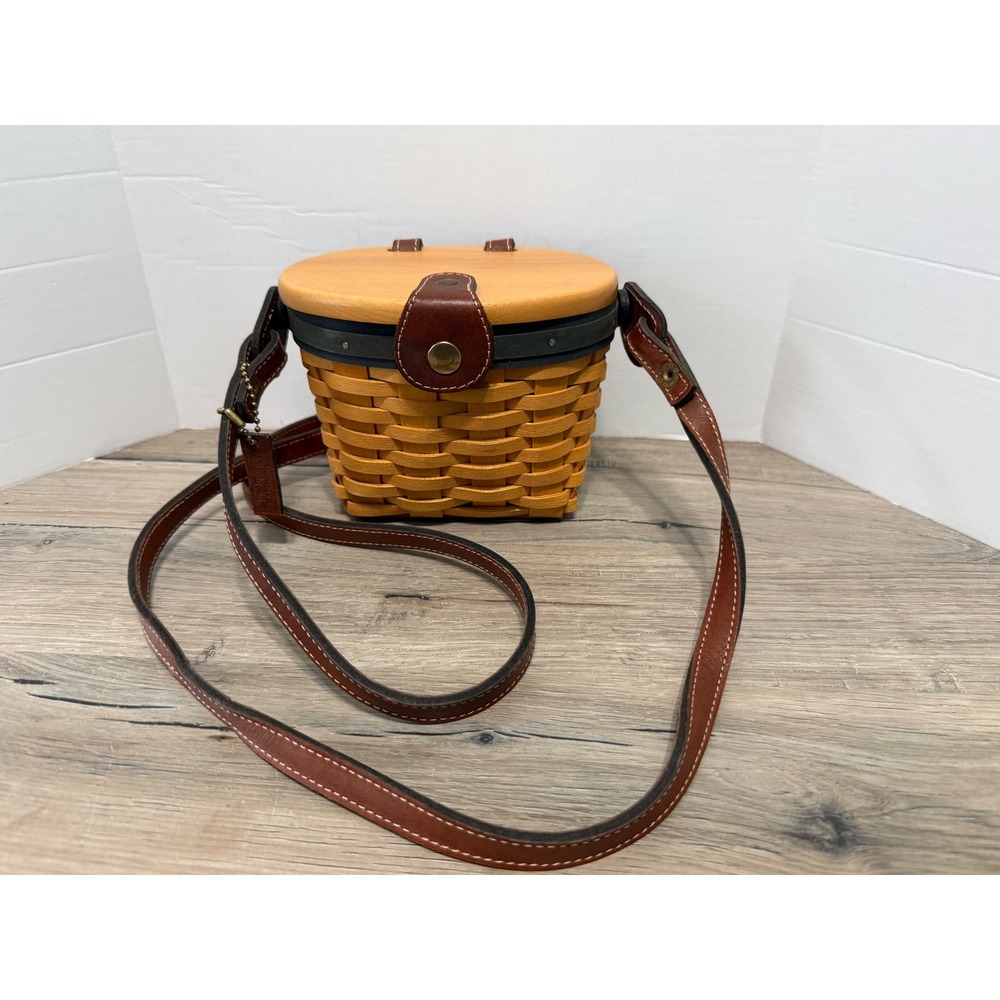Longaberger Collectors Club 2000 Handwoven Basket Purse Wood Lid Crossbody Bag